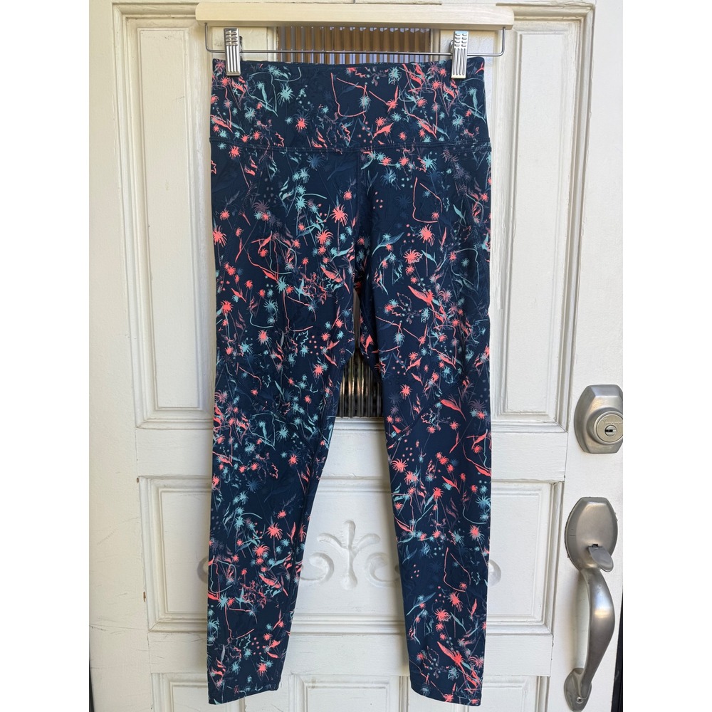 Sweaty Betty Power 7/8 Leggings Navy Floral Fireworks Workout Yoga Size XS‎